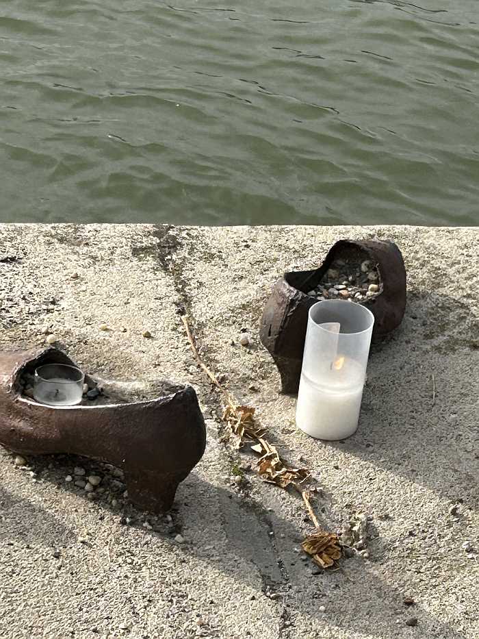 The Holocaust Shoe Memorial in Budapest, Hungary.